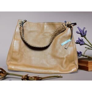 Vince Camuto Leather Tote Bag Whiskey Brown Pebbled Slouchy Shoulder Work Bag